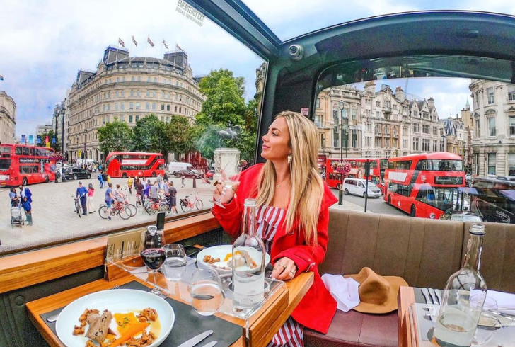 Dining on London double-decker bus